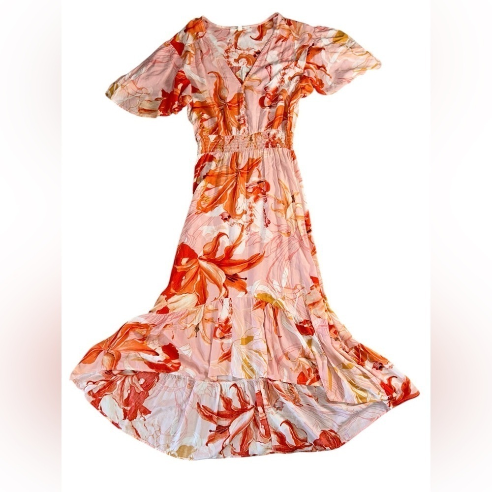 Abel the Label Flower Bomb Hi Low Dress Anthropologie Size XS Orange Floral